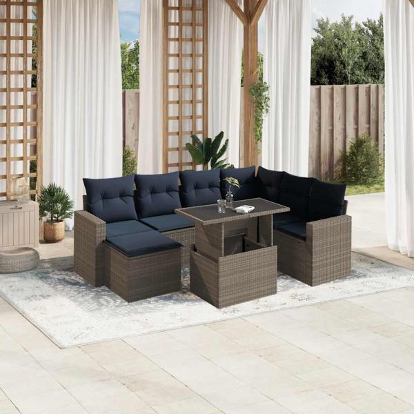 ARDEBO.de - 8-teiliges Gartensofa-Set mit Kissen, grau, Polyrattan