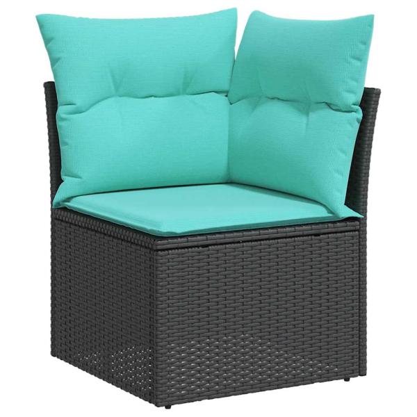 9-teiliges Gartensofa-Set mit Kissen, schwarzes Polyrattan