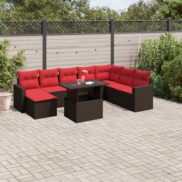 ARDEBO.de - 9-teiliges Gartensofa-Set mit Kissen, braun, Polyrattan