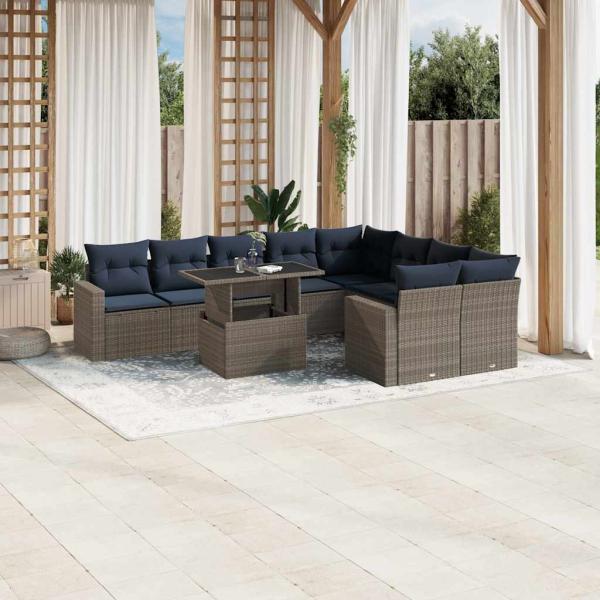 ARDEBO.de - 10-teiliges Gartensofa-Set mit Kissen, grau, Polyrattan