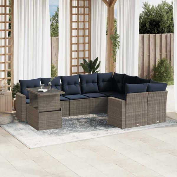 ARDEBO.de - 10-teiliges Gartensofa-Set mit Kissen, grau, Polyrattan