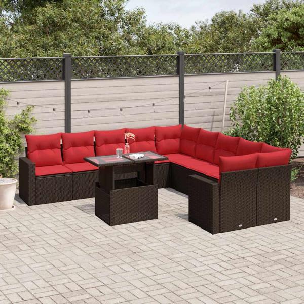 ARDEBO.de - 11-teiliges Gartensofa-Set mit Kissen, braun, Polyrattan