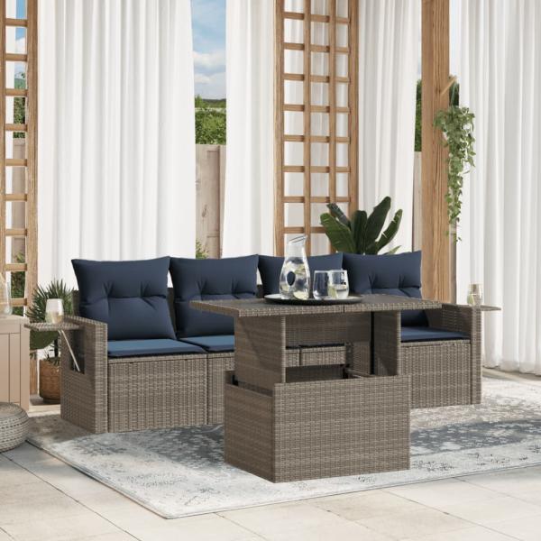 ARDEBO.de - 5-teiliges Gartensofa-Set mit Kissen, grau, Polyrattan