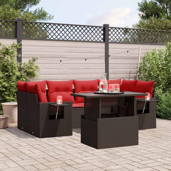 ARDEBO.de - 7-teiliges Gartensofa-Set mit Kissen, braun, Polyrattan