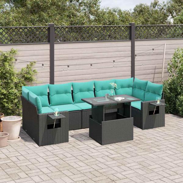 ARDEBO.de - 8-teiliges Gartensofa-Set mit Kissen, schwarzes Polyrattan