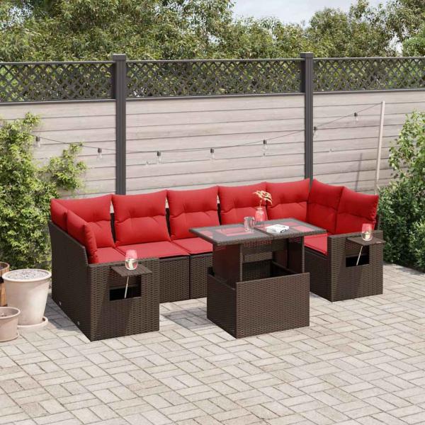 ARDEBO.de - 8-teiliges Gartensofa-Set mit Kissen, braun, Polyrattan