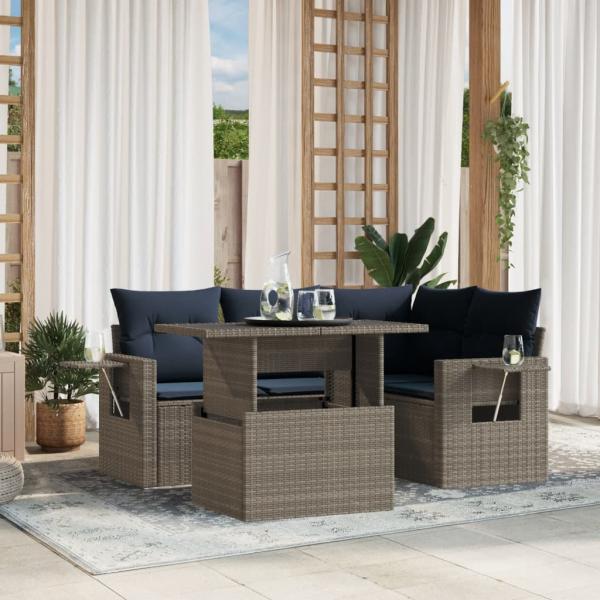 ARDEBO.de - 5-teiliges Gartensofa-Set mit Kissen, grau, Polyrattan