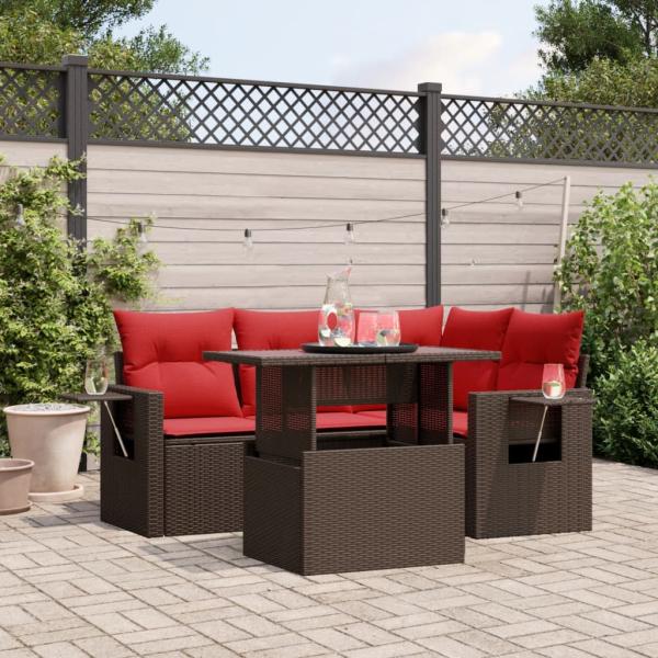 ARDEBO.de - 5-teiliges Gartensofa-Set mit Kissen, braun, Polyrattan