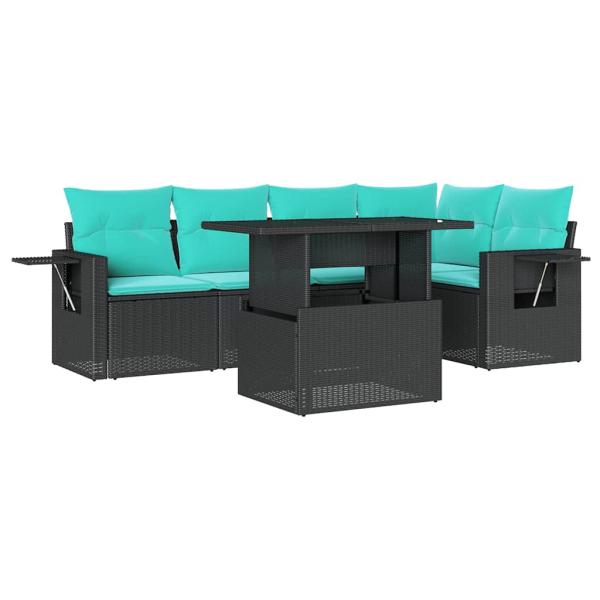 6-teiliges Gartensofa-Set mit Kissen, schwarzes Polyrattan