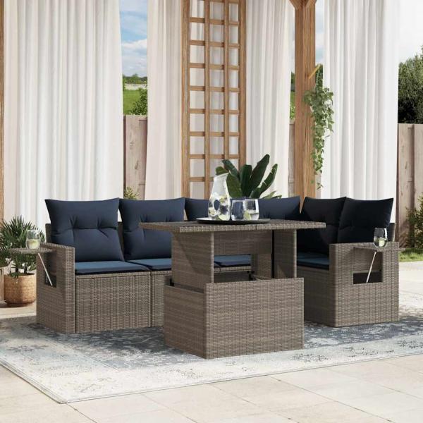 ARDEBO.de - 6-teiliges Gartensofa-Set mit Kissen, grau, Polyrattan