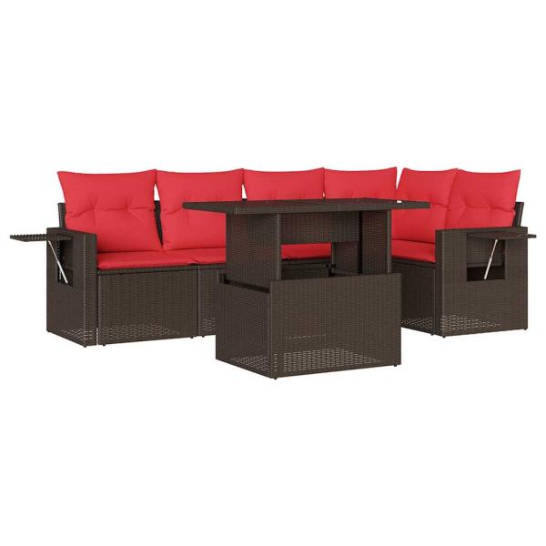 6-teiliges Gartensofa-Set mit Kissen, braun, Polyrattan