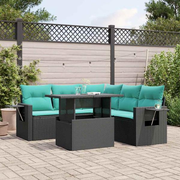 ARDEBO.de - 6-teiliges Gartensofa-Set mit Kissen, schwarzes Polyrattan