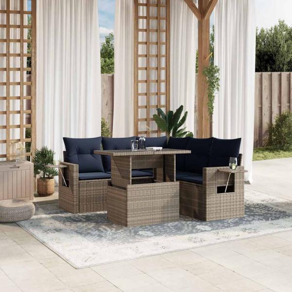 ARDEBO.de - 6-teiliges Gartensofa-Set mit Kissen, grau, Polyrattan