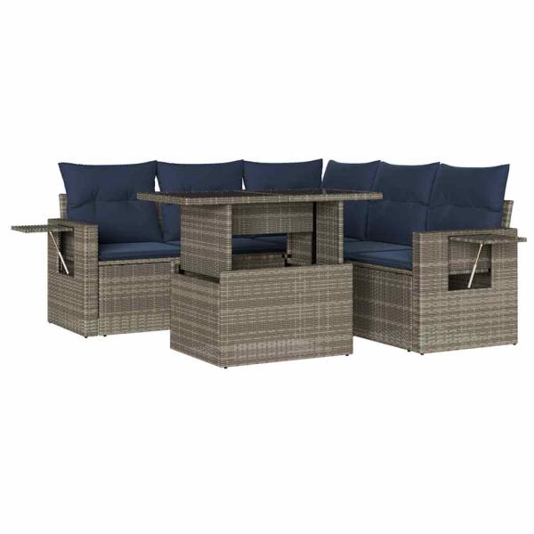 6-teiliges Gartensofa-Set mit Kissen, grau, Polyrattan