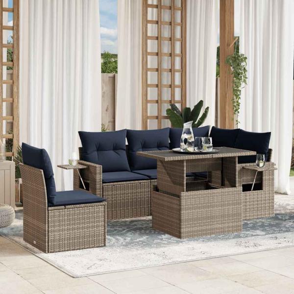 ARDEBO.de - 6-teiliges Gartensofa-Set mit Kissen, grau, Polyrattan