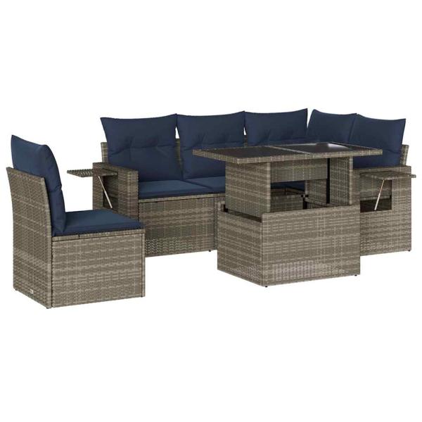 6-teiliges Gartensofa-Set mit Kissen, grau, Polyrattan