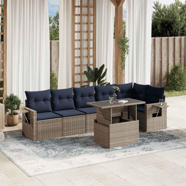 ARDEBO.de - 7-teiliges Gartensofa-Set mit Kissen, grau, Polyrattan