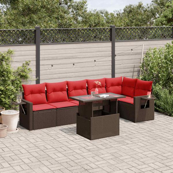ARDEBO.de - 7-teiliges Gartensofa-Set mit Kissen, braun, Polyrattan