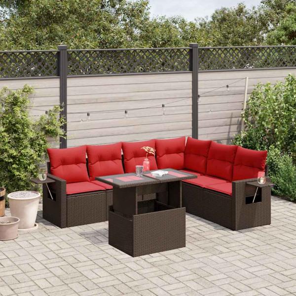 ARDEBO.de - 7-teiliges Gartensofa-Set mit Kissen, braun, Polyrattan