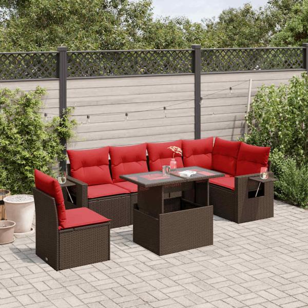 ARDEBO.de - 7-teiliges Gartensofa-Set mit Kissen, braun, Polyrattan