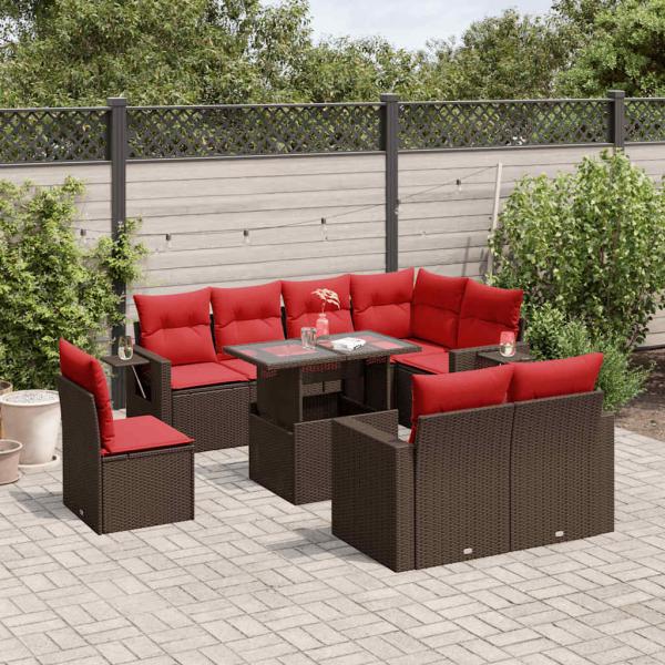 ARDEBO.de - 9-teiliges Gartensofa-Set mit Kissen, braun, Polyrattan