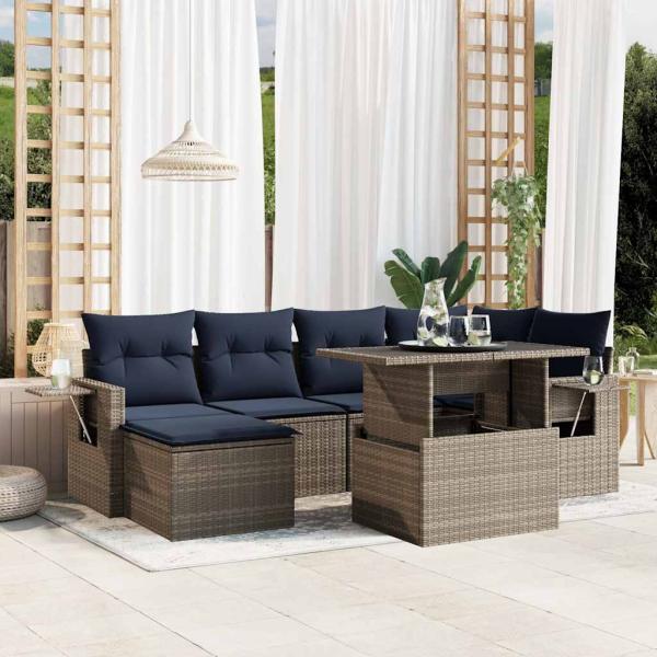 ARDEBO.de - 7-teiliges Gartensofa-Set mit Kissen, grau, Polyrattan