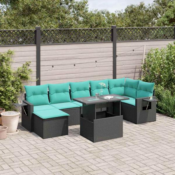 ARDEBO.de - 8-teiliges Gartensofa-Set mit Kissen, schwarzes Polyrattan
