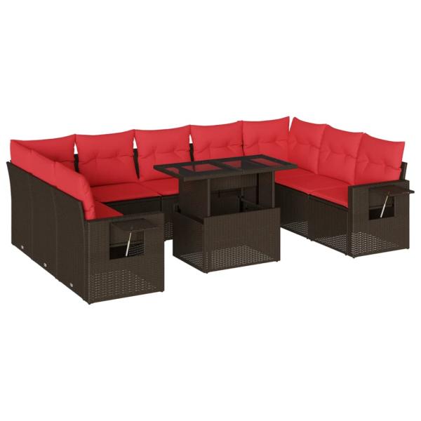 10-teiliges Gartensofa-Set mit Kissen, braun, Polyrattan