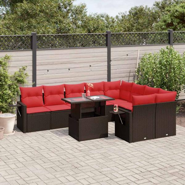 ARDEBO.de - 10-teiliges Gartensofa-Set mit Kissen, braun, Polyrattan