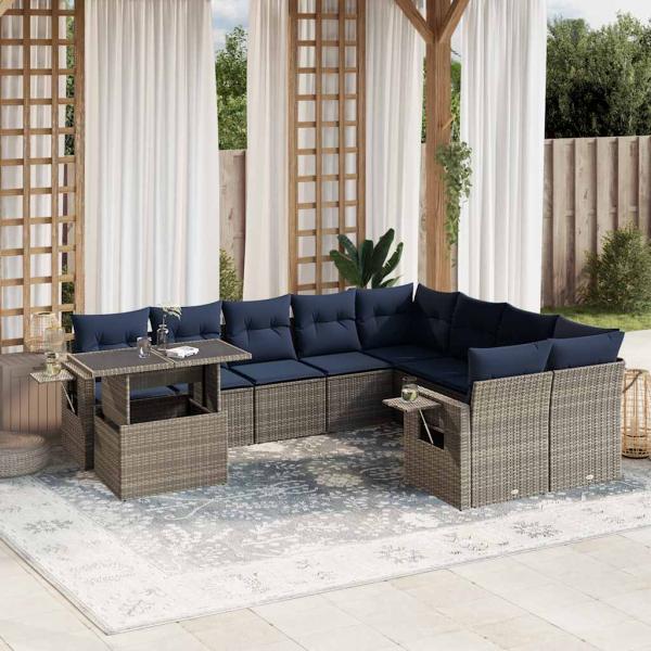 ARDEBO.de - 10-teiliges Gartensofa-Set mit Kissen, grau, Polyrattan
