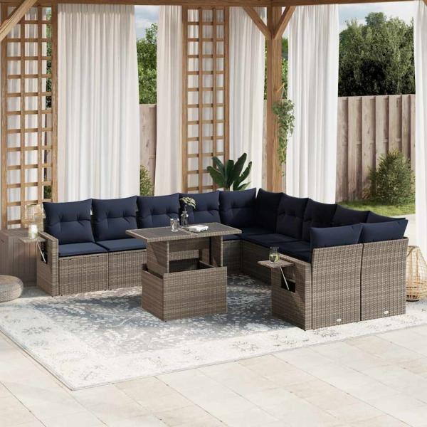 ARDEBO.de - 11-teiliges Gartensofa-Set mit Kissen, grau, Polyrattan