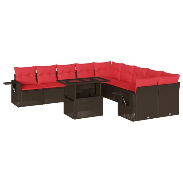 11-teiliges Gartensofa-Set mit Kissen, braun, Polyrattan