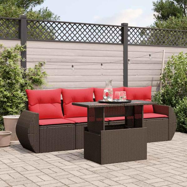 ARDEBO.de - 5-teiliges Gartensofa-Set mit Kissen, braun, Polyrattan