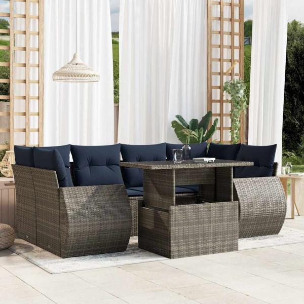 ARDEBO.de - 7-teiliges Gartensofa-Set mit Kissen, grau, Polyrattan