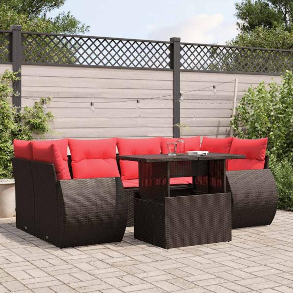 ARDEBO.de - 7-teiliges Gartensofa-Set mit Kissen, braun, Polyrattan