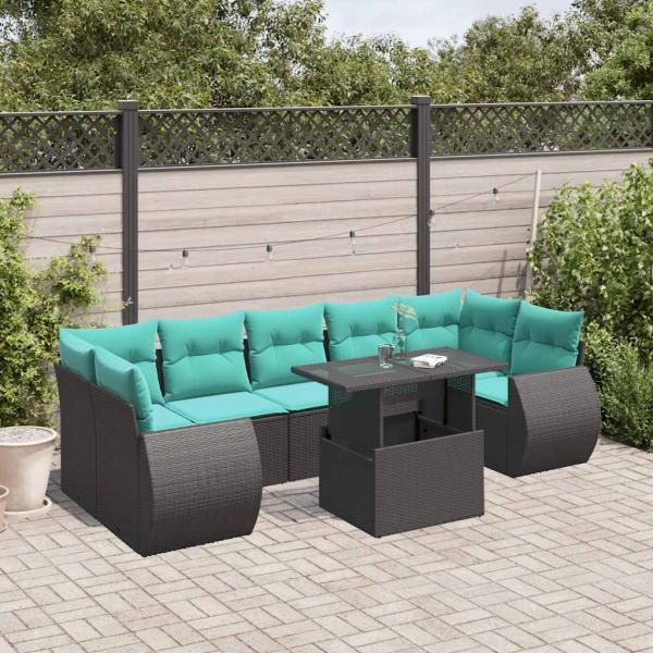 ARDEBO.de - 8-teiliges Gartensofa-Set mit Kissen, schwarzes Polyrattan