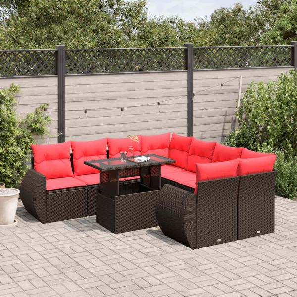 ARDEBO.de - 9-teiliges Gartensofa-Set mit Kissen, braun, Polyrattan