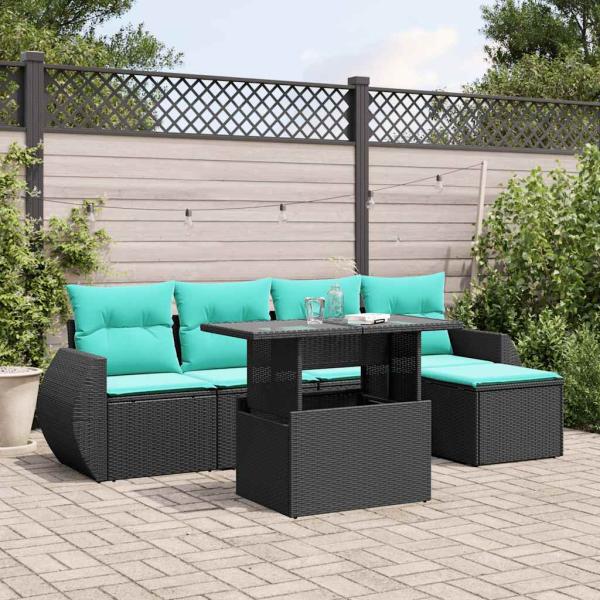 ARDEBO.de - 6-teiliges Gartensofa-Set mit Kissen, schwarzes Polyrattan