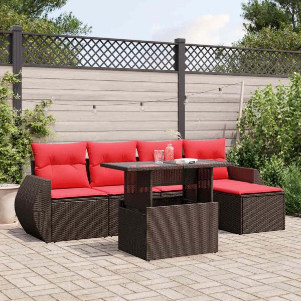 ARDEBO.de - 6-teiliges Gartensofa-Set mit Kissen, braun, Polyrattan