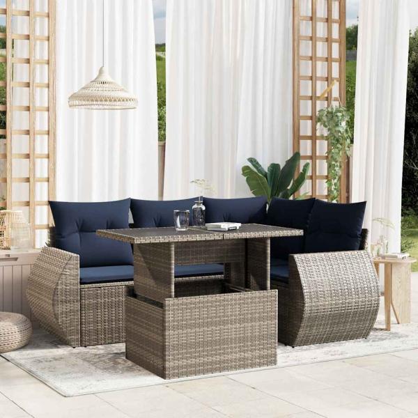 ARDEBO.de - 5-teiliges Gartensofa-Set mit Kissen, grau, Polyrattan