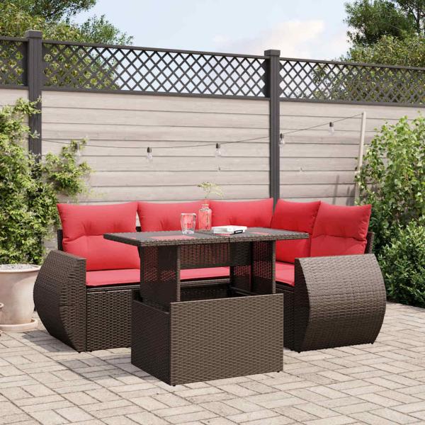 ARDEBO.de - 5-teiliges Gartensofa-Set mit Kissen, braun, Polyrattan
