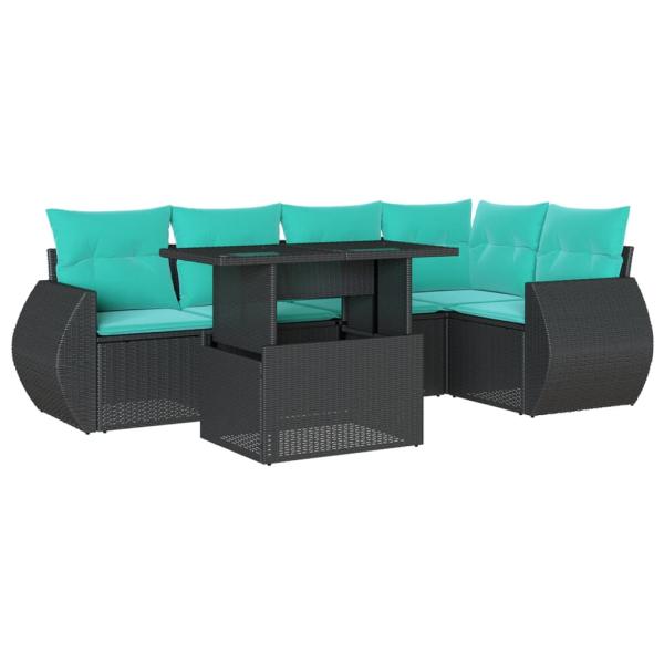 6-teiliges Gartensofa-Set mit Kissen, schwarzes Polyrattan