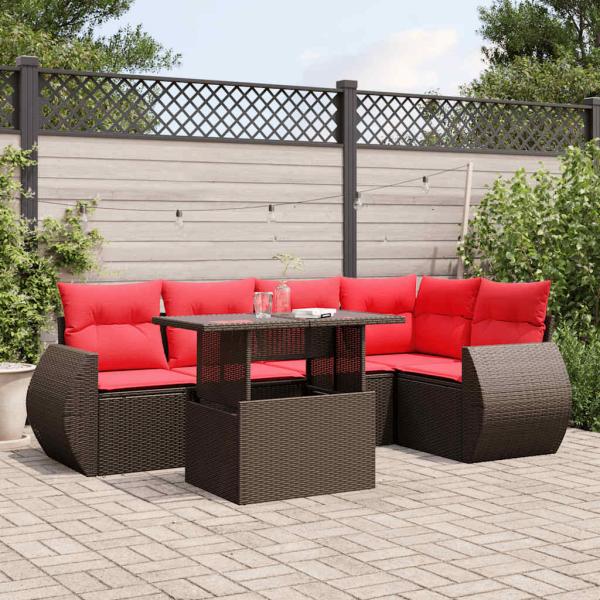 ARDEBO.de - 6-teiliges Gartensofa-Set mit Kissen, braun, Polyrattan