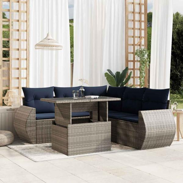 ARDEBO.de - 6-teiliges Gartensofa-Set mit Kissen, grau, Polyrattan