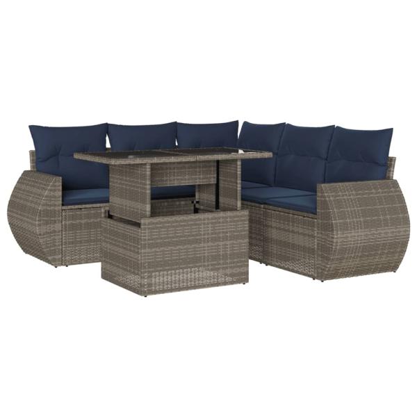 6-teiliges Gartensofa-Set mit Kissen, grau, Polyrattan