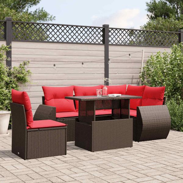 ARDEBO.de - 6-teiliges Gartensofa-Set mit Kissen, braun, Polyrattan