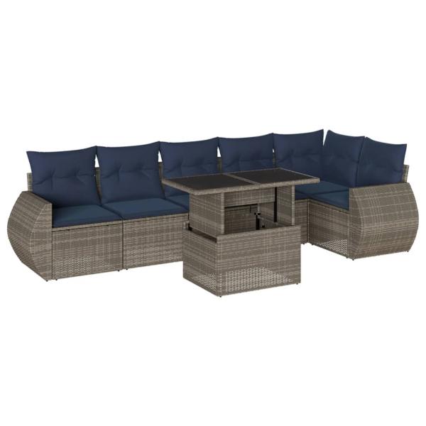 7-teiliges Gartensofa-Set mit Kissen, grau, Polyrattan