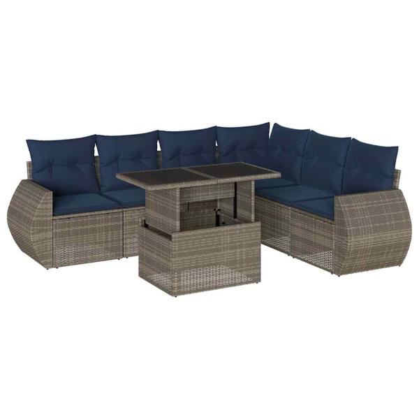 7-teiliges Gartensofa-Set mit Kissen, grau, Polyrattan