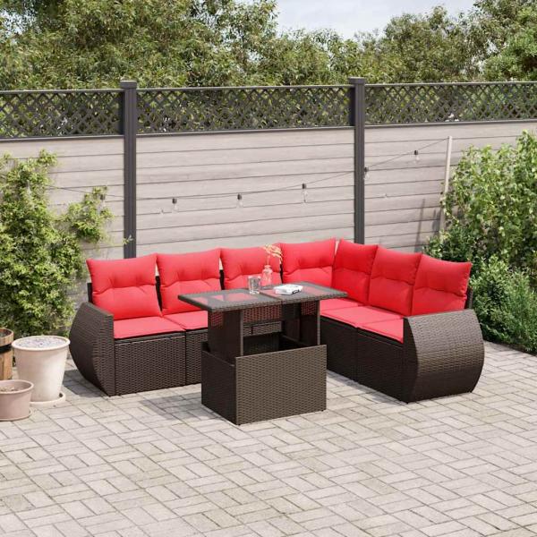 ARDEBO.de - 7-teiliges Gartensofa-Set mit Kissen, braun, Polyrattan