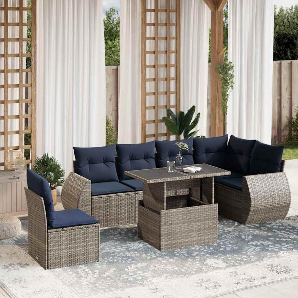 ARDEBO.de - 7-teiliges Gartensofa-Set mit Kissen, grau, Polyrattan
